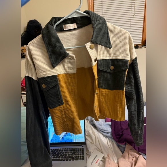 NWT Altar’d State Corduroy Pocket Mustard Color Block Ribbed Button Up Jacket - Picture 5 of 9